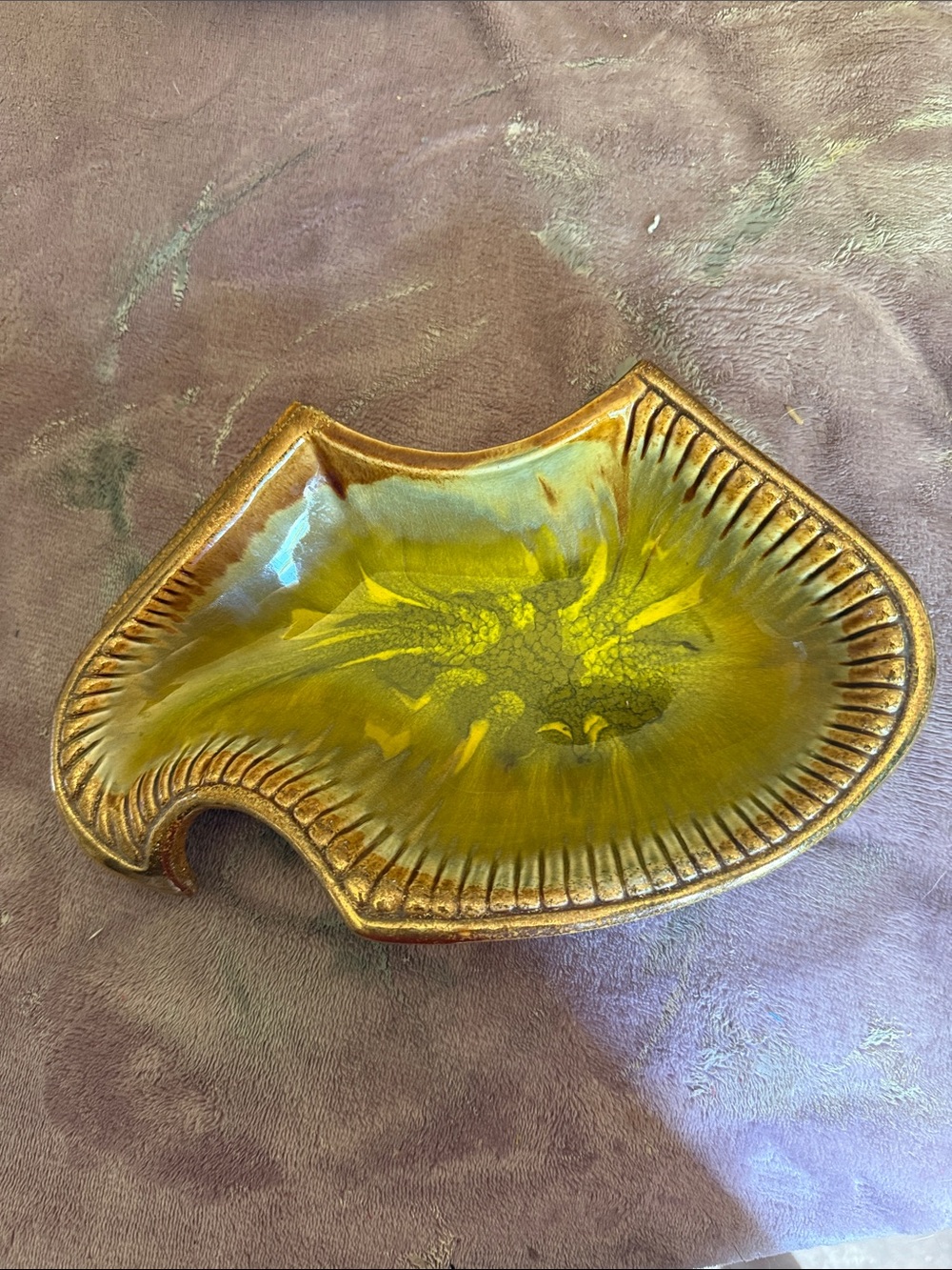 Vintage California potteryCeramic Dish in Olive Green and Golden Brown